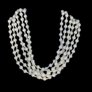 Vintage white glass pearl bead 6 strand collar necklace